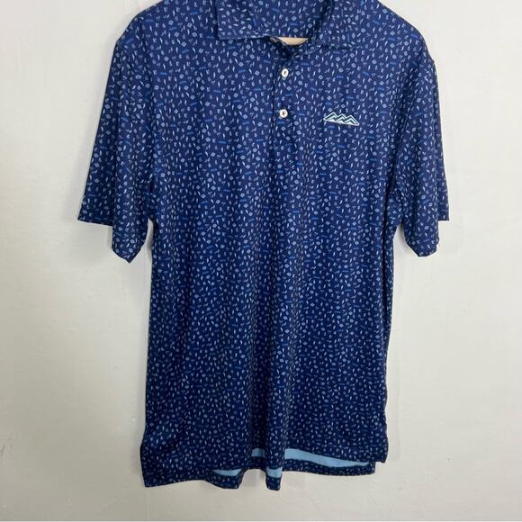 Peter Millar Summer Comfort Performance Golf Polo Navy Print Shirt Size Medium - Picture 4 of 11
